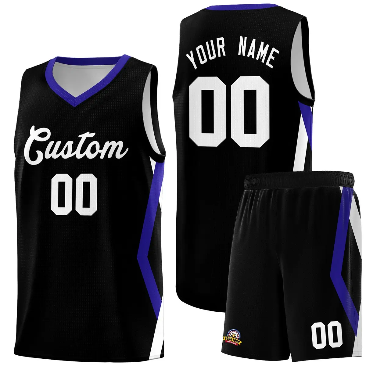 Black Side Rhombus Graffiti Basketball Jersey Set