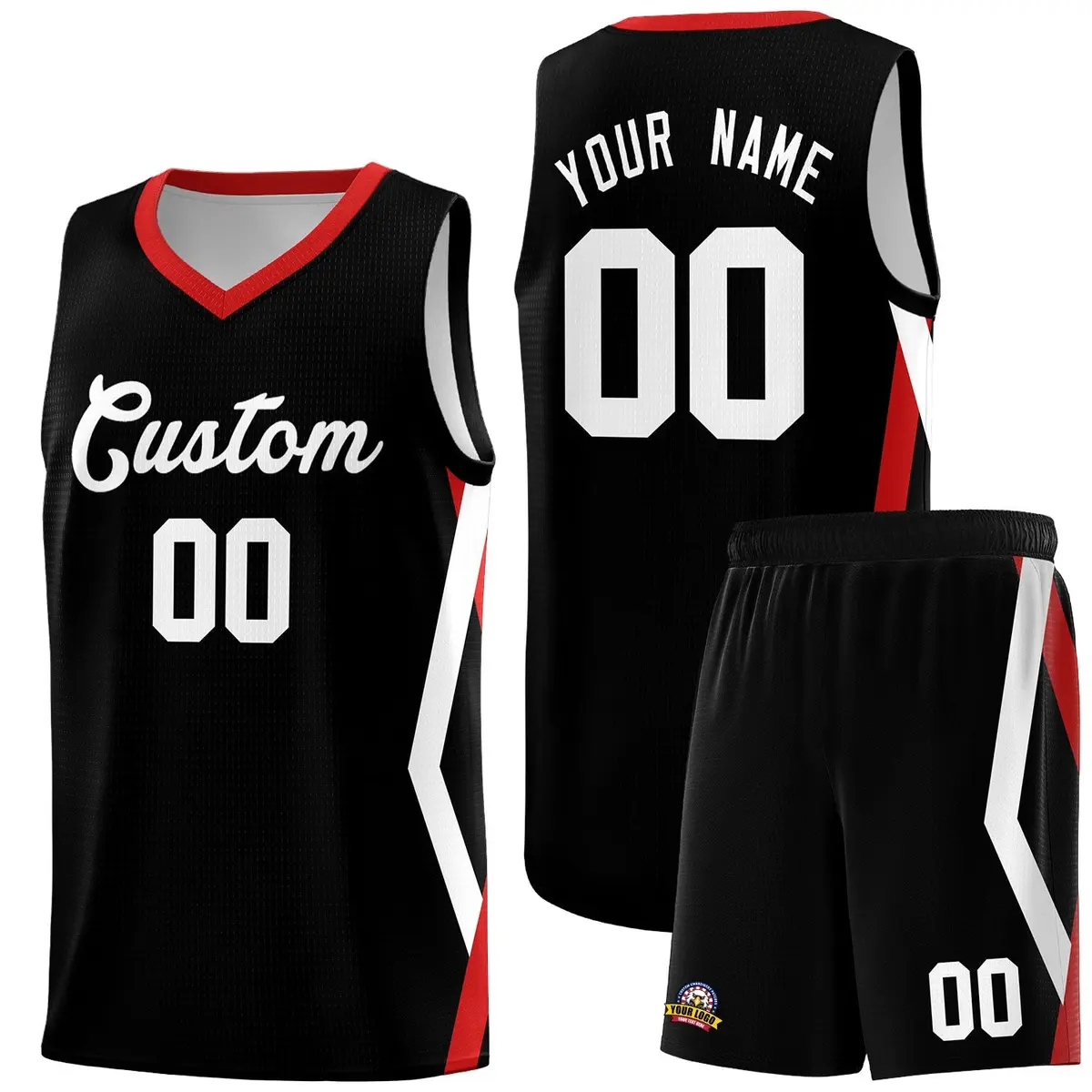 Black Side Rhombus Graffiti Basketball Jersey Set