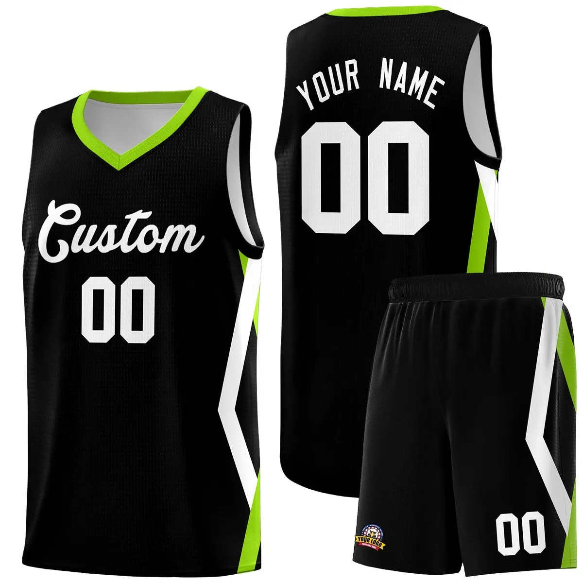 Black Side Rhombus Graffiti Basketball Jersey Set