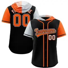 Black Silver and Orange Split Raglan Baseball Hoodie Jersey 1