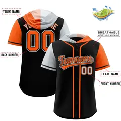 Black Silver and Orange Split Raglan Baseball Hoodie Jersey 2