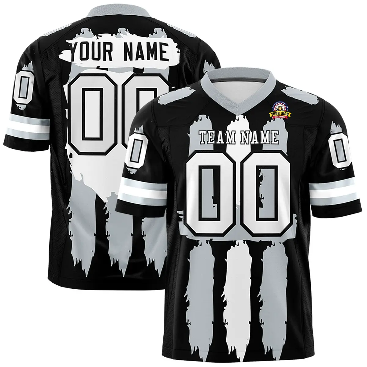 Black Silver and White Graffiti Pattern Flag Football Jersey