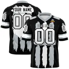 Black Silver and White Graffiti Pattern Flag Football Jersey 1