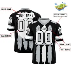 Black Silver and White Graffiti Pattern Flag Football Jersey 2