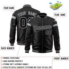 Black Silver-Black Shoulder Color Block Varsity Full-Zip Letterman Bomber Jacket 2