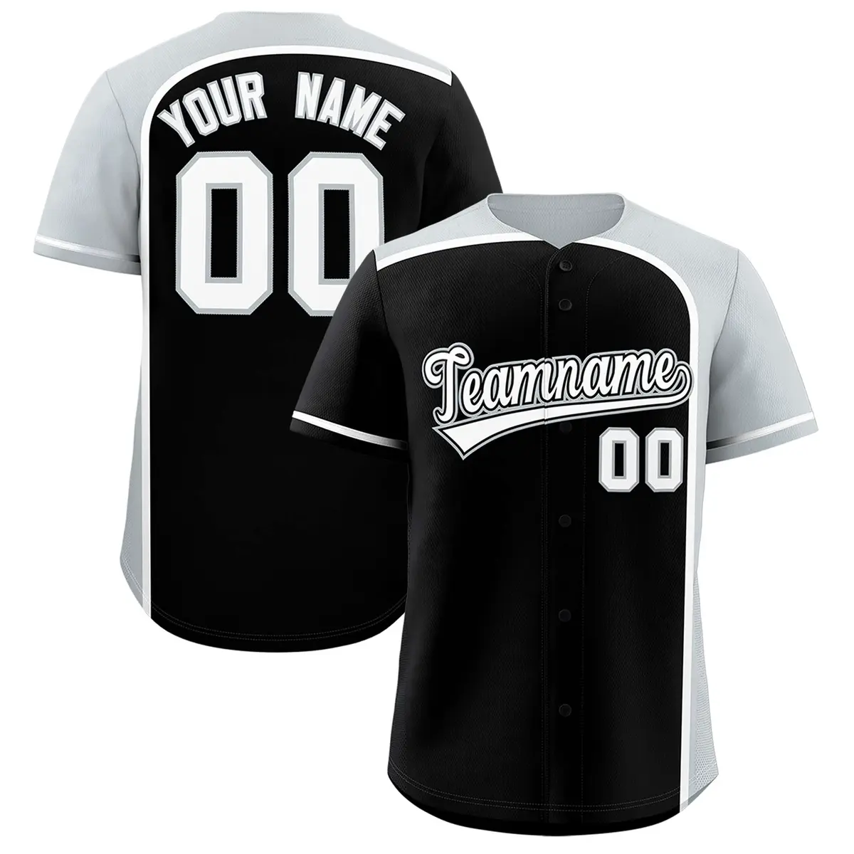 Black Silver Color Block Authentic Baseball Jersey