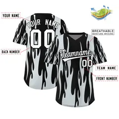 Black Silver Flame Pattern Pullover Baseball Jersey 2