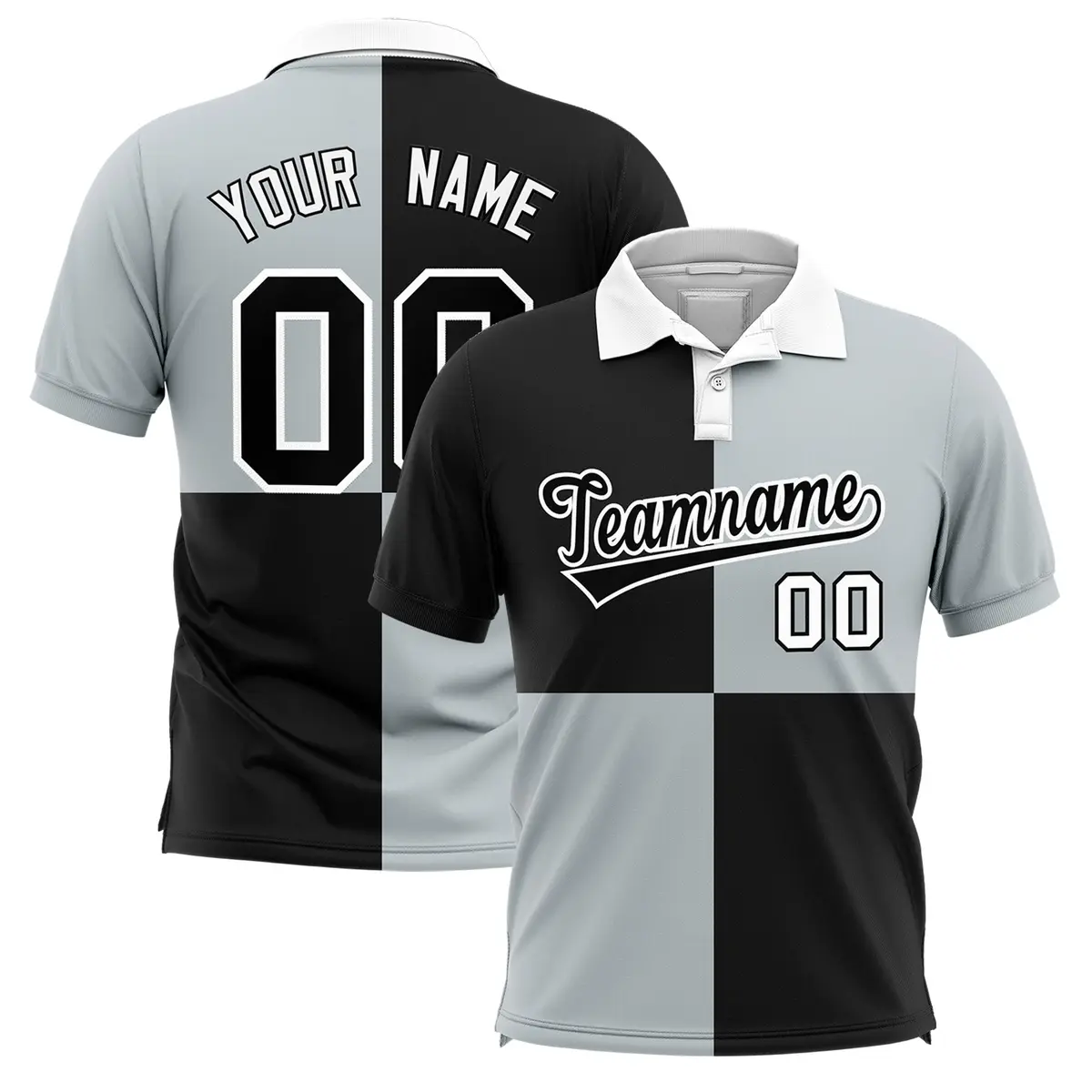 Black Silver Four Squares Performance Polo Shirt