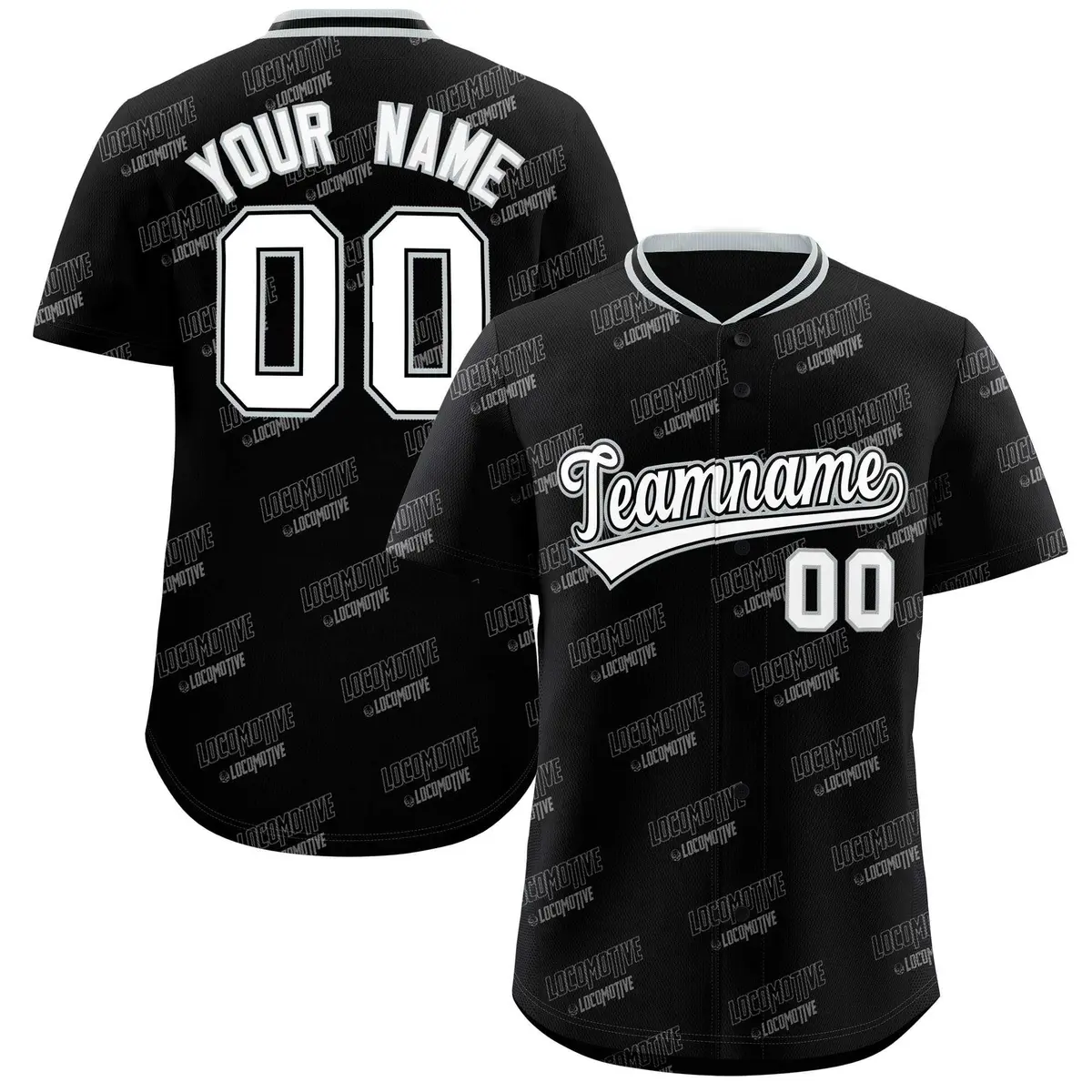 Black Silver Graffiti Text Full Button Baseball Jersey
