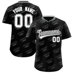 Black Silver Graffiti Text Full Button Baseball Jersey 1
