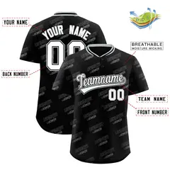 Black Silver Graffiti Text Full Button Baseball Jersey 2