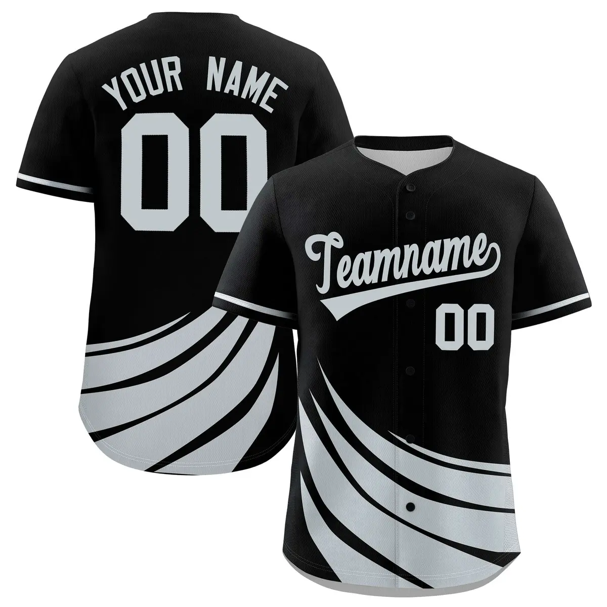 Black Silver Graffiti Wind Mark Pattern Baseball Jersey