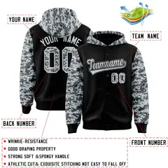 Black Silver-Gray Raglan Camo Varsity Letterman Jacket Hoodie 4