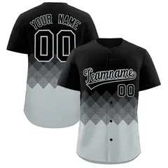 Black Silver Grid Blur Pattern Authentic Baseball Jersey