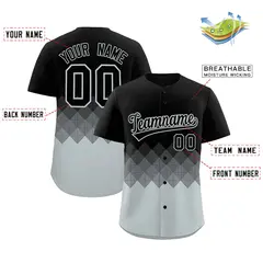 Black Silver Grid Blur Pattern Authentic Baseball Jersey 2