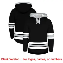 Black Silver Lace-Up Neck Classic Hockey Hoodie 7