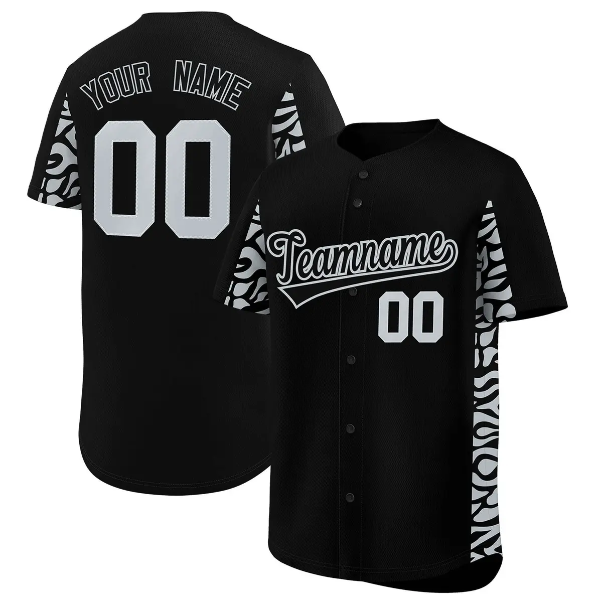 Black Silver Leopard Graffiti Side Design Baseball Jersey