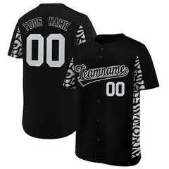 Black Silver Leopard Graffiti Side Design Baseball Jersey 1