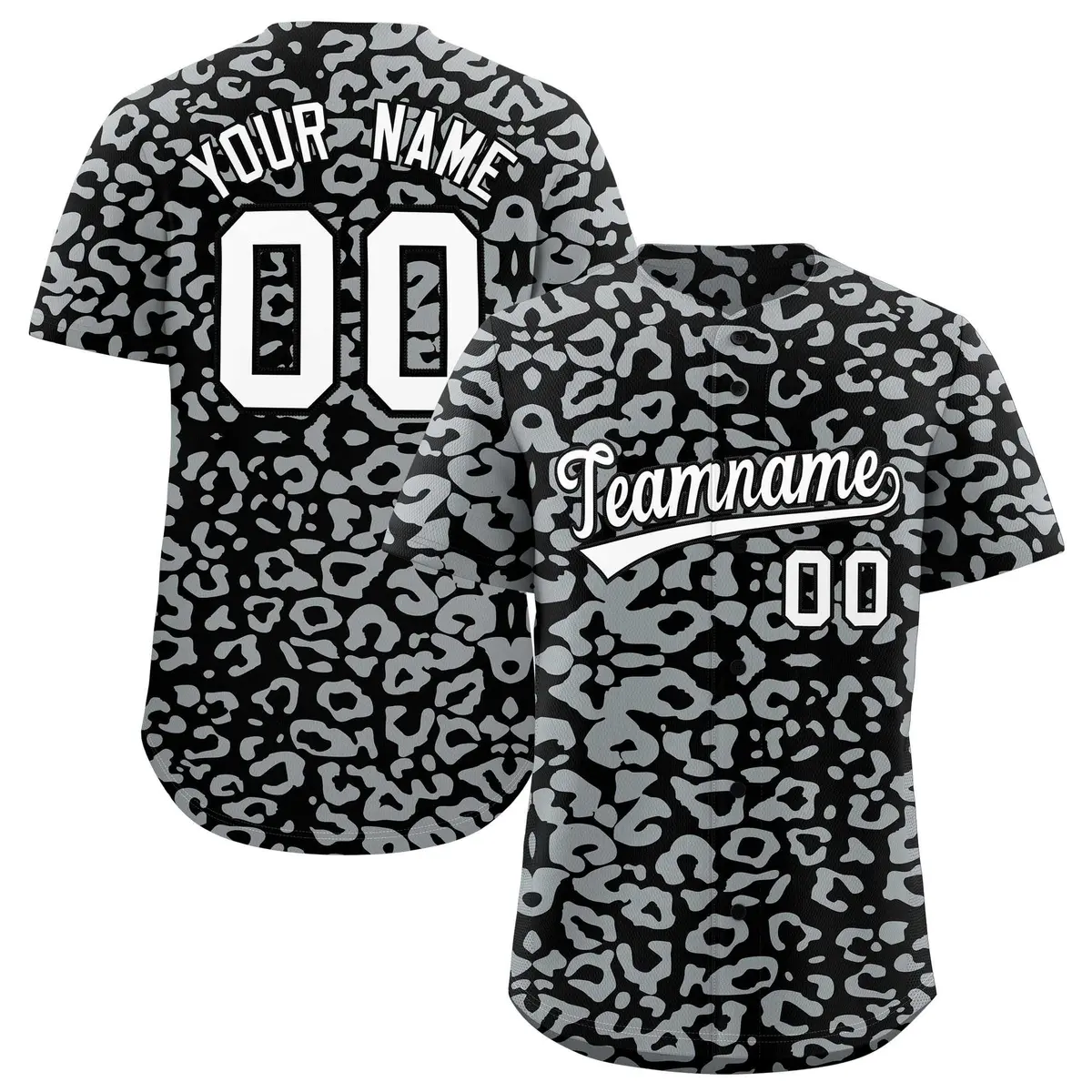 Black Silver Leopard Print Baseball Jersey