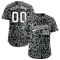 Black Silver Leopard Print Baseball Jersey