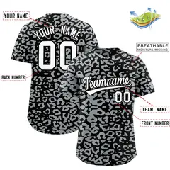 Black Silver Leopard Print Baseball Jersey 2