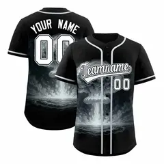 Black Silver Nuclear Blast Graffiti Full Button Baseball Jersey