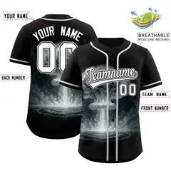 Black Silver Nuclear Blast Graffiti Full Button Baseball Jersey 2