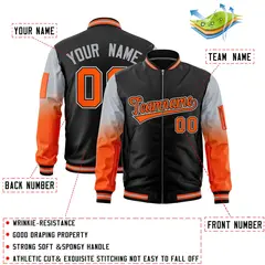 Black Silver-Orange Raglan Gradient Full-Zip Varsity Letterman Bomber Jacket 2