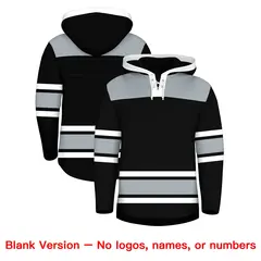 Black Silver Raglan Lace-Up Neck Hockey Hoodie Jersey 7