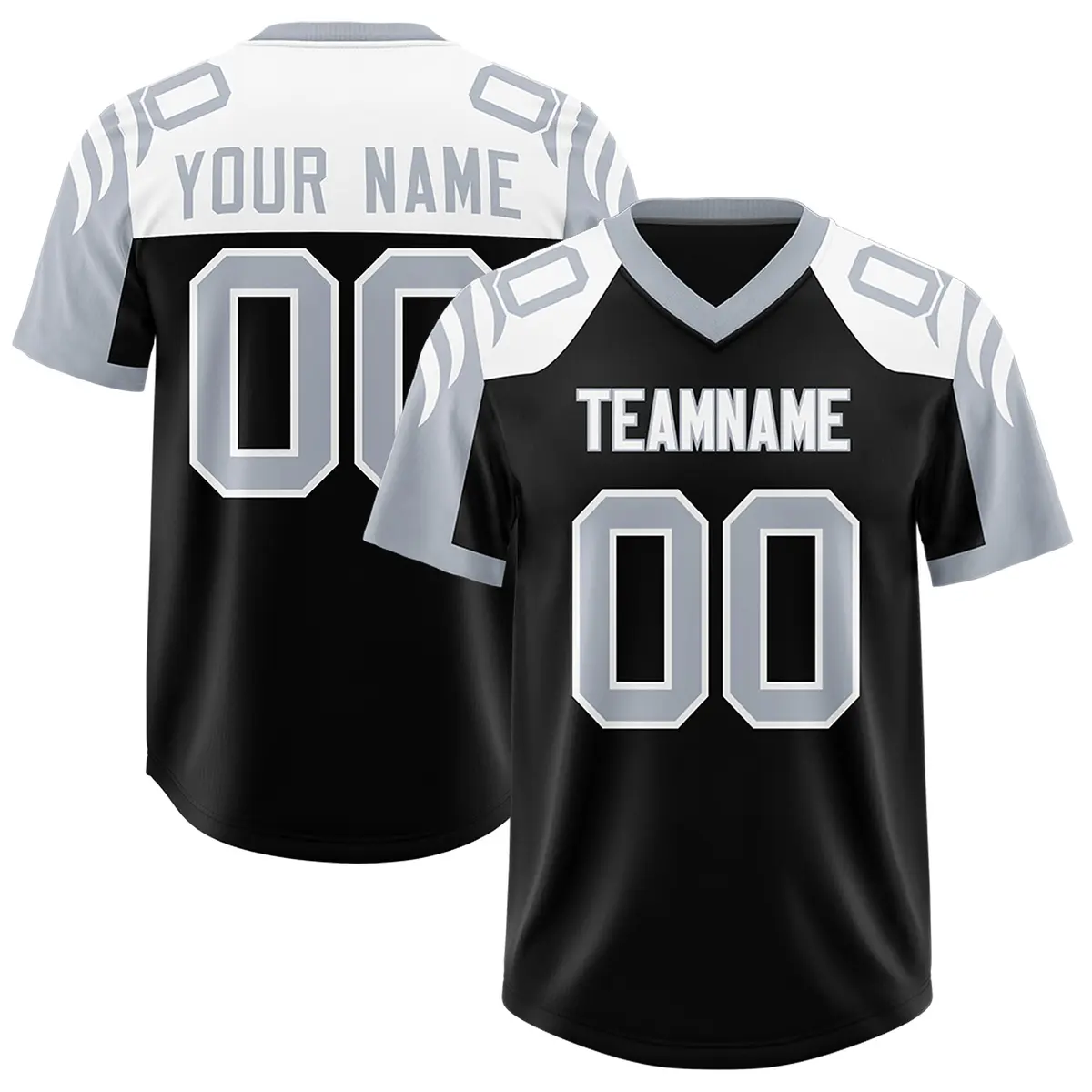 Black Silver Raglan Sleeves Authentic Football Jersey