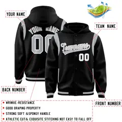 Black Silver Shoulder Color Block Varsity Letterman Jacket Hoodie 4