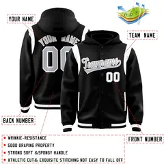 Black Silver Shoulder Color Block Varsity Letterman Jacket Hoodie 4