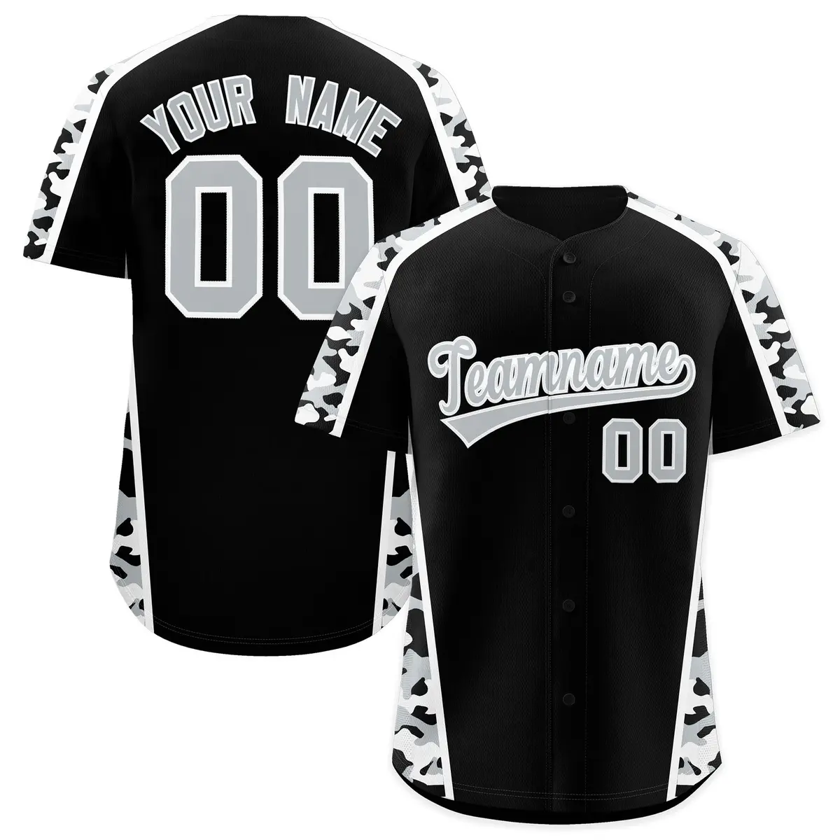 Black Silver Side Camo Baseball Jersey