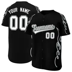 Black Silver Side Flame Outline Baseball Jersey