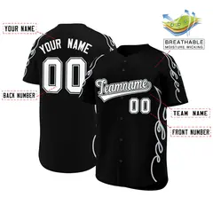 Black Silver Side Flame Outline Baseball Jersey 2