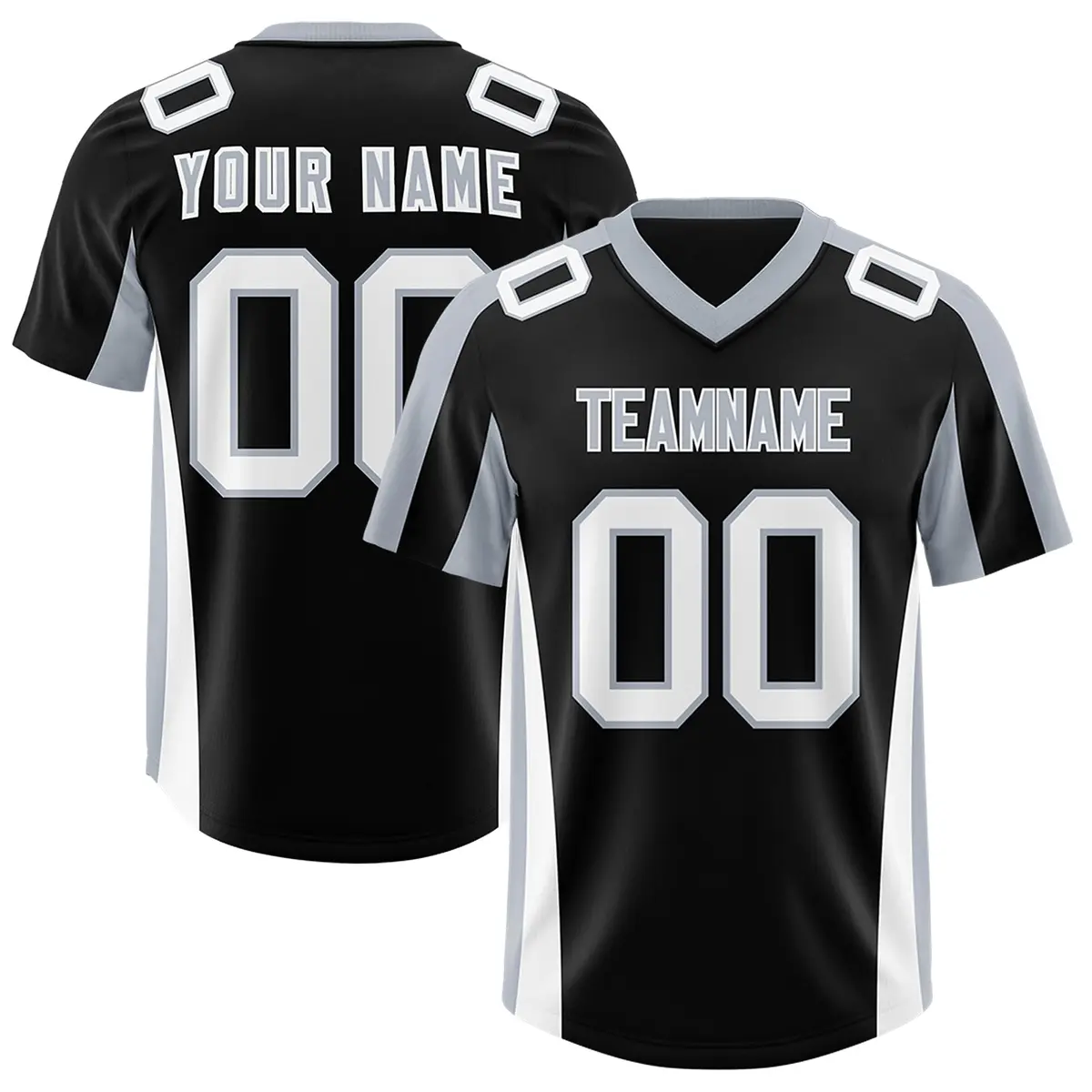Black Silver Side Stripe Athletic Football Jersey