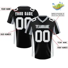 Black Silver Side Stripe Athletic Football Jersey 2