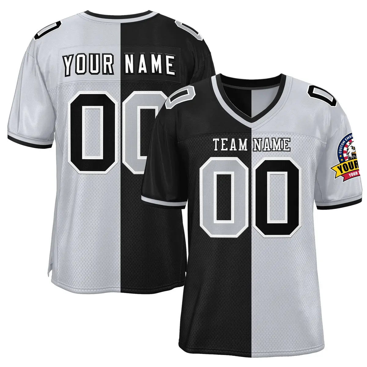 Black Silver Split Two Tone Authentic Football Jersey
