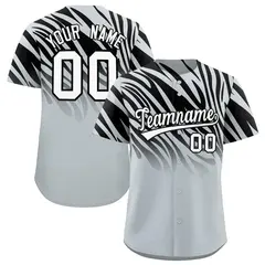 Black Silver Tiger Stripe Gradient Baseball Jersey 1