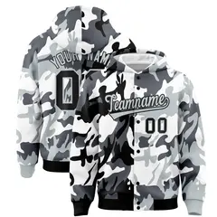 Black Silver Two Tone Full-Snap Varsity Letterman Jacket Hoodie 1