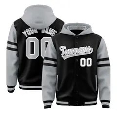 Black Silver Varsity Letterman Hoodie Jacket Raglan Three Stripes 1
