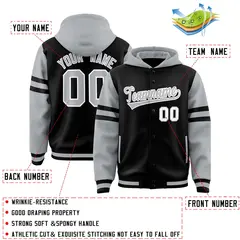Black Silver Varsity Letterman Hoodie Jacket Raglan Three Stripes 4