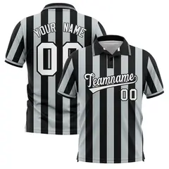 Black Silver Vertical Stripes Performance Polo Shirt 1