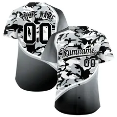 Black Silver White Camo Gradient Fashion Baseball Jersey
