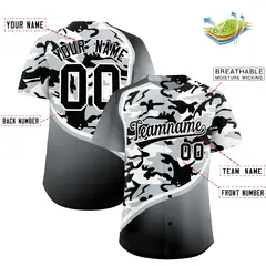 Black Silver White Camo Gradient Fashion Baseball Jersey 2