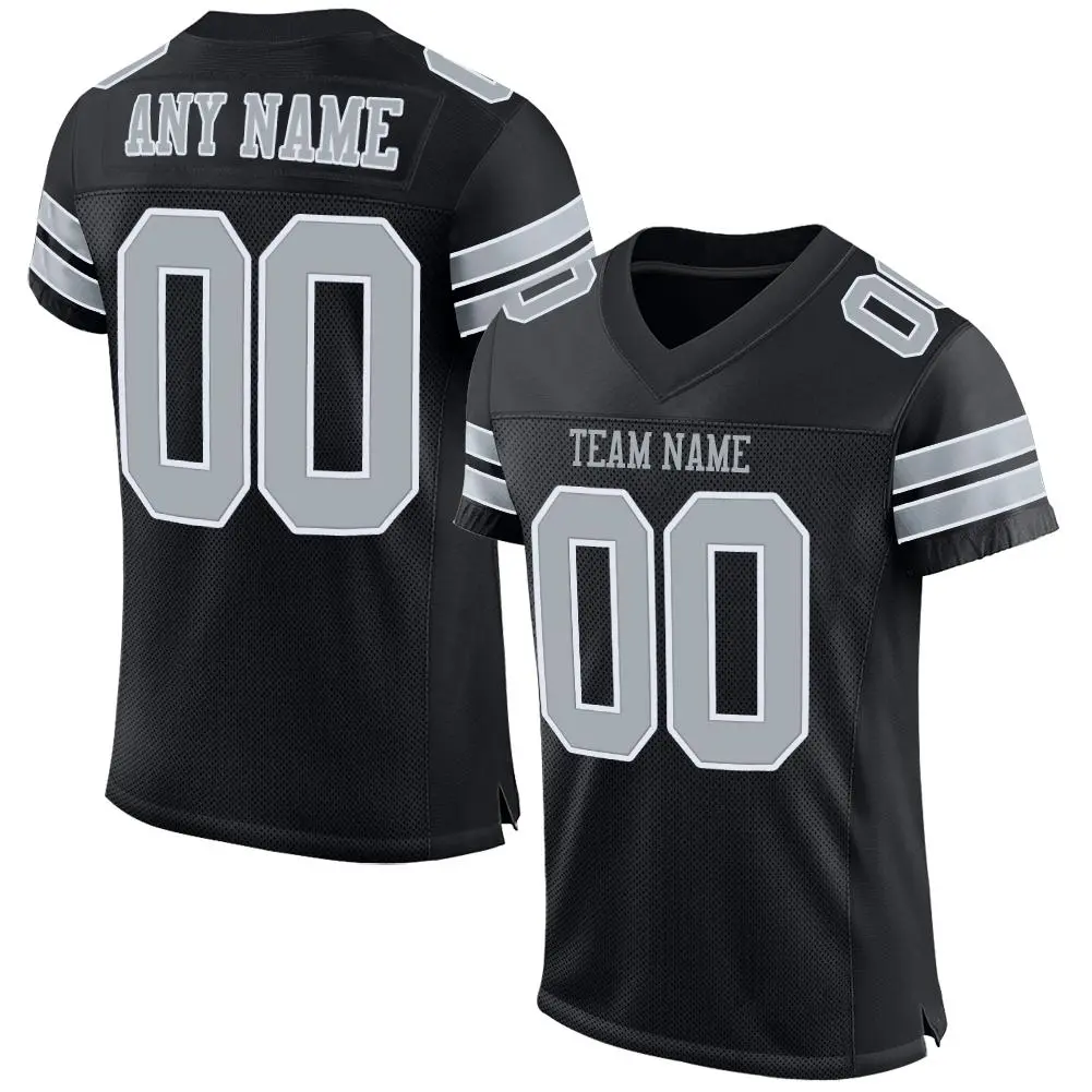 Black Silver-White Classic Mesh Authentic Football Jersey