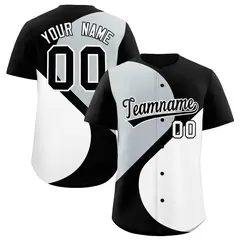Black Silver White Half Heart Color Block Baseball Jersey 1