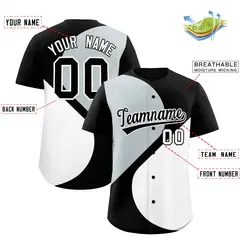 Black Silver White Half Heart Color Block Baseball Jersey 2