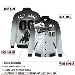 Black Silver White Halloween Skeleton Varsity Jacket Stretch Fabric 2