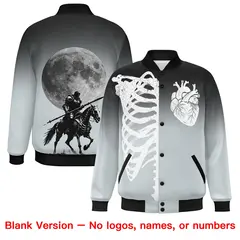 Black Silver White Halloween Skeleton Varsity Jacket Stretch Fabric 8